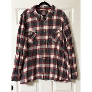 Natural Reflections | Plaid Flannel Button Down Shirt | 3X || Red Grey|